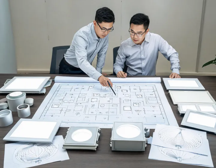 Lighting team reviewing plans